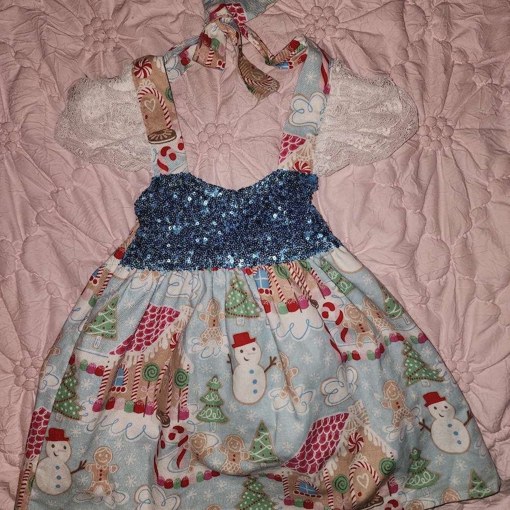 Gingerbread snowman sequin holiday Christmas sparkle Dress Custom Size 2T 24 mo